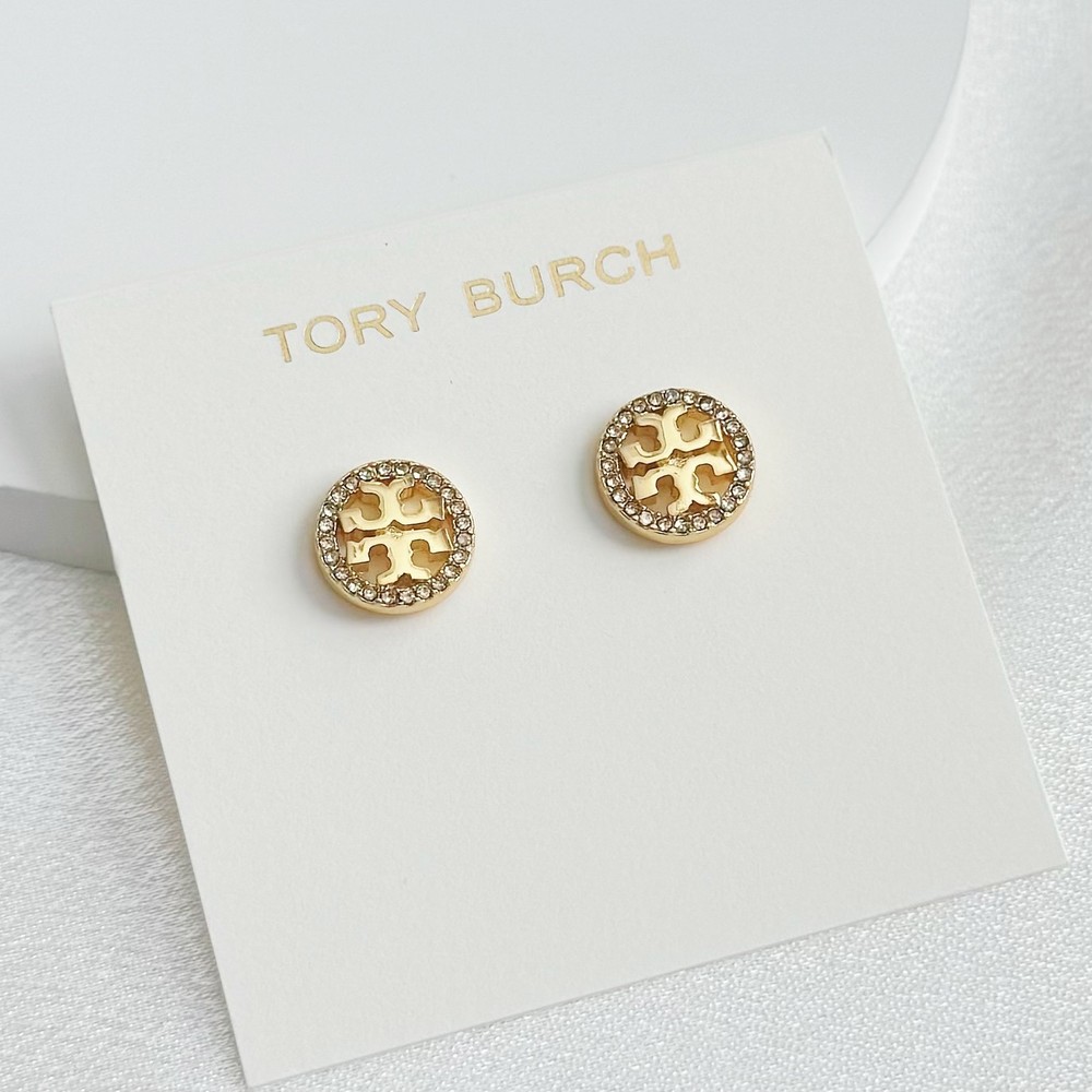 Tory Burch round silver gold stud Earrings