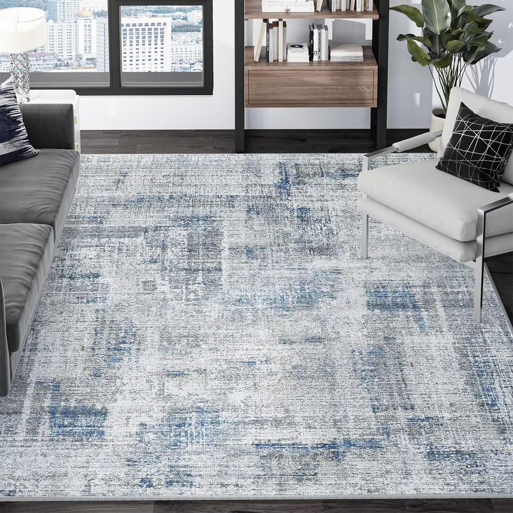 Eleisa Modern Abstract 6x9 Area Rug for 6' x 9' (Rectangular), Blue/Grey