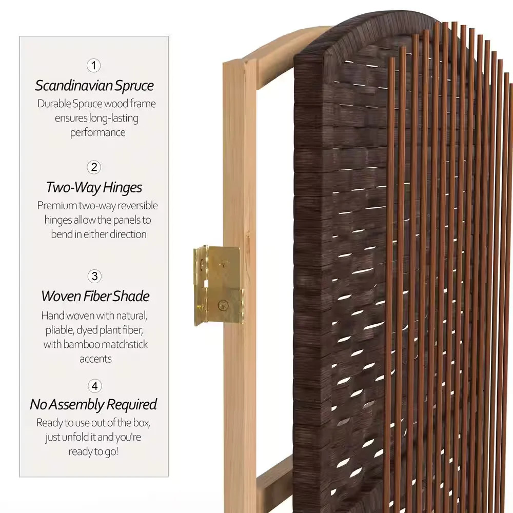 6ft Dark Mocha 4 Panel Room Divider Folding Privacy Screen Divider