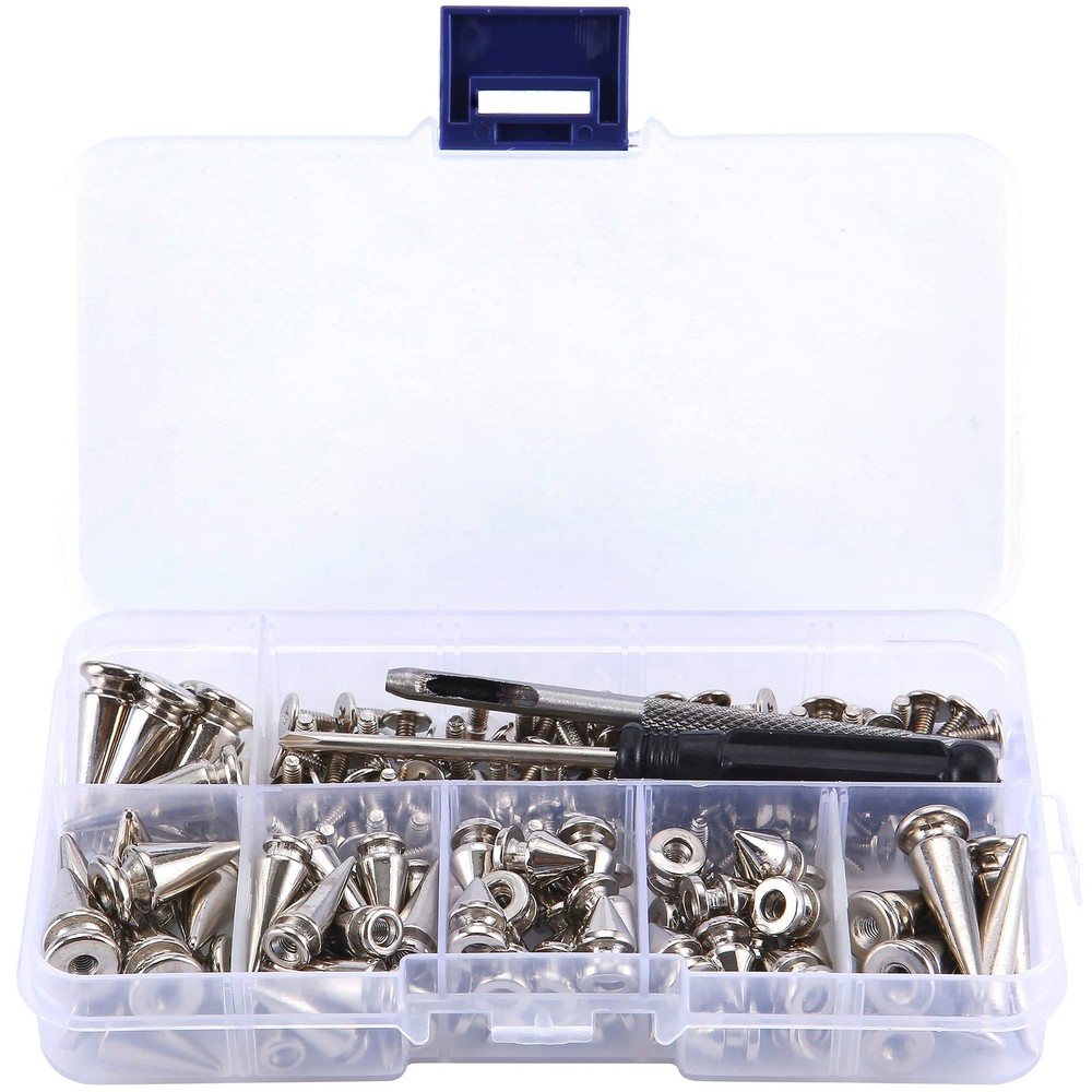 70 Sets Mixed Shape Spikes and Studs Assorted Sizes for Clothing - Silver Col...