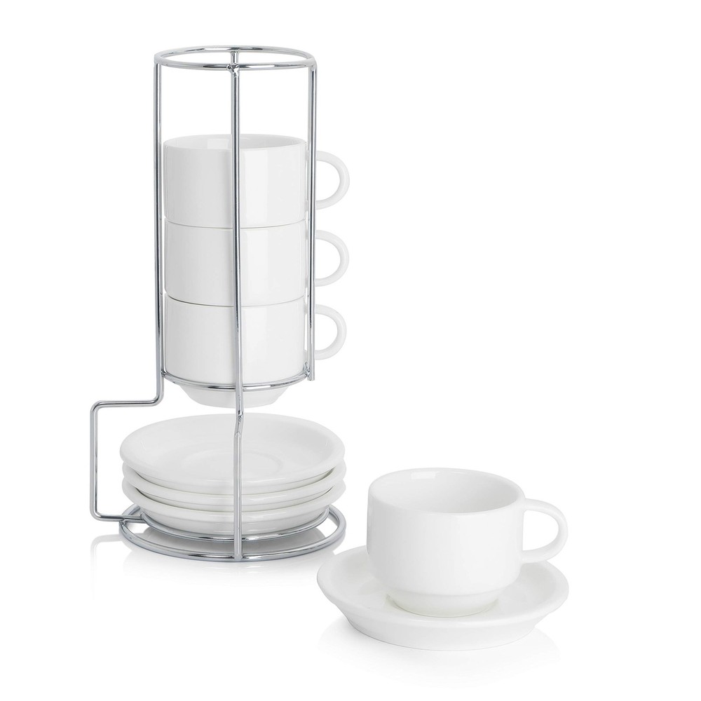Sweese 2.5 Ounce Porcelain Stackable Espresso Cups with Ounces, White