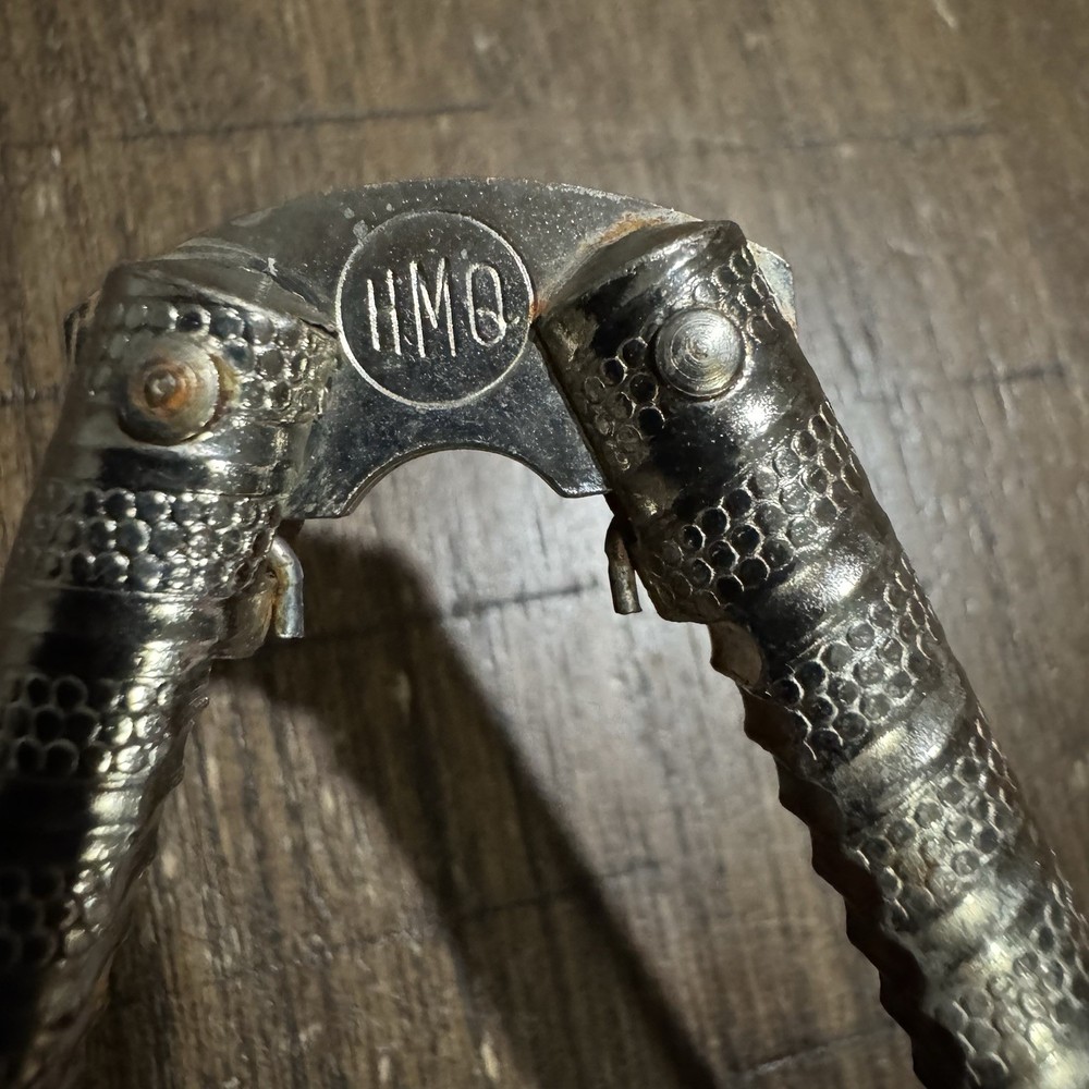 Vtg Metal Hand Held 5” Nut Cracker + 2 Picks HMQ Nuts