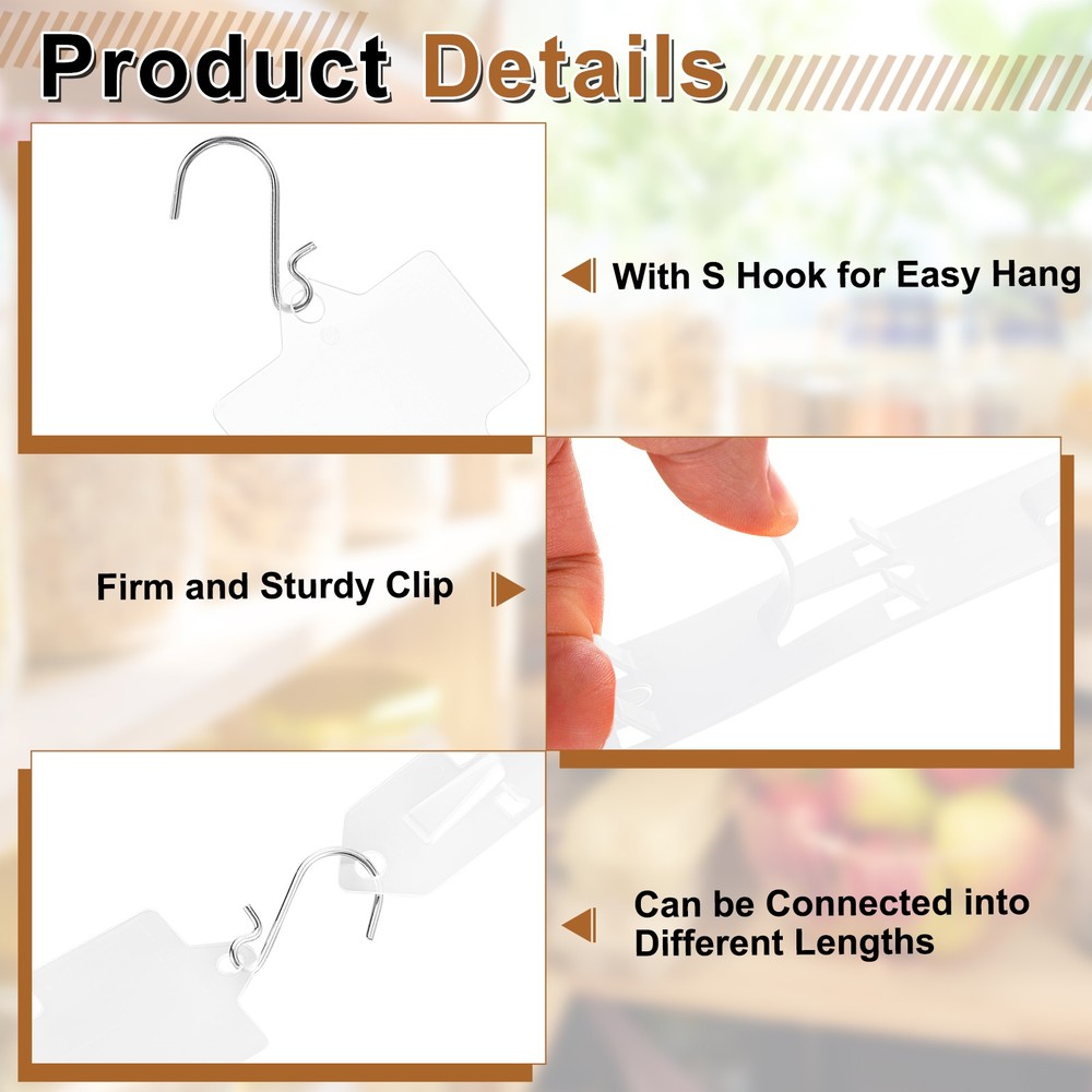 12Pcs Hanging Merchandise Strips with Hook, 18.5" Display Rack Stand, Clear
