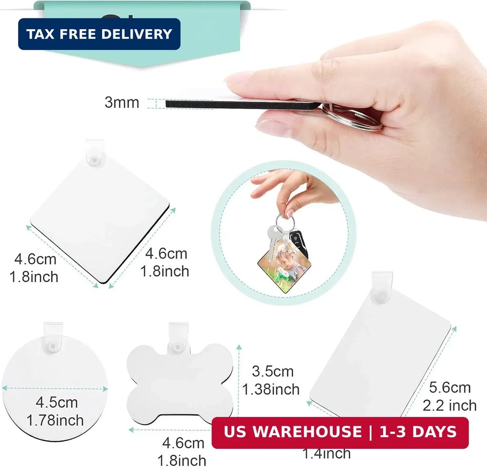 120Pcs Sublimation Keychain Blanks Bulk, DIY MDF 4 Shape Sublimation Blank Keych