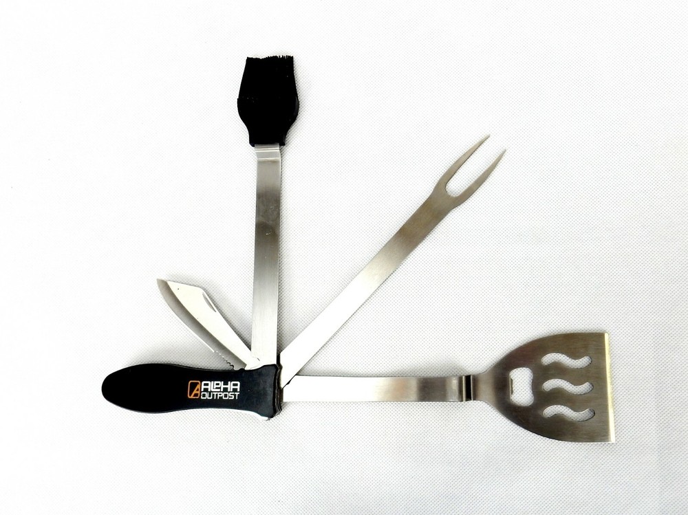 Camp Cooking Multi-Tool Utensil Set, Alpha Outpost, Spatula, Fork, Basting Brush
