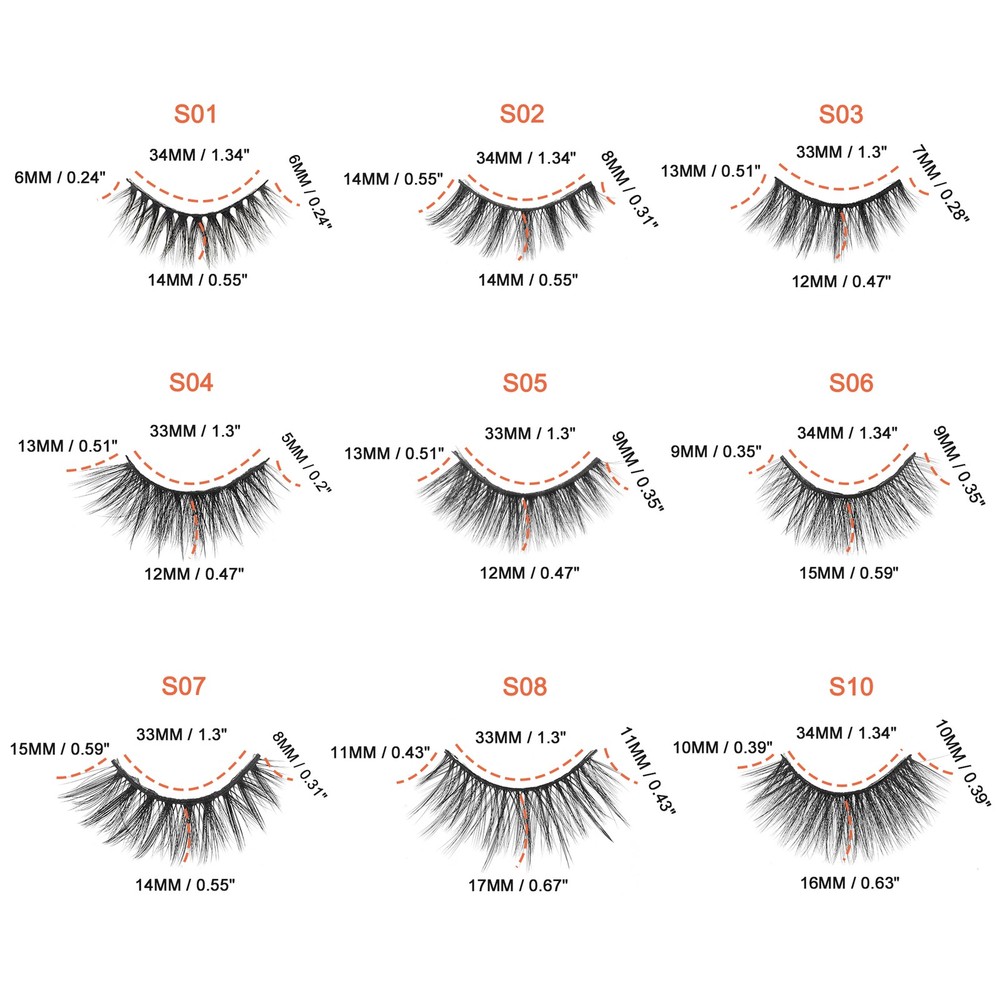S07 False Eyelashes for Makeup Black 10 Pair