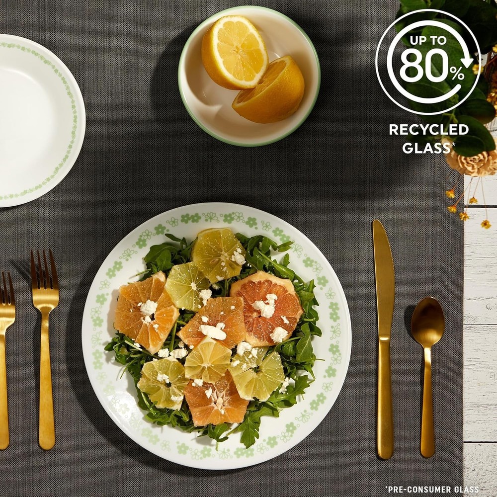 Corelle Vitrelle 18 Piece Glass Dinnerware Sets Service for 6, Triple Layer Chip
