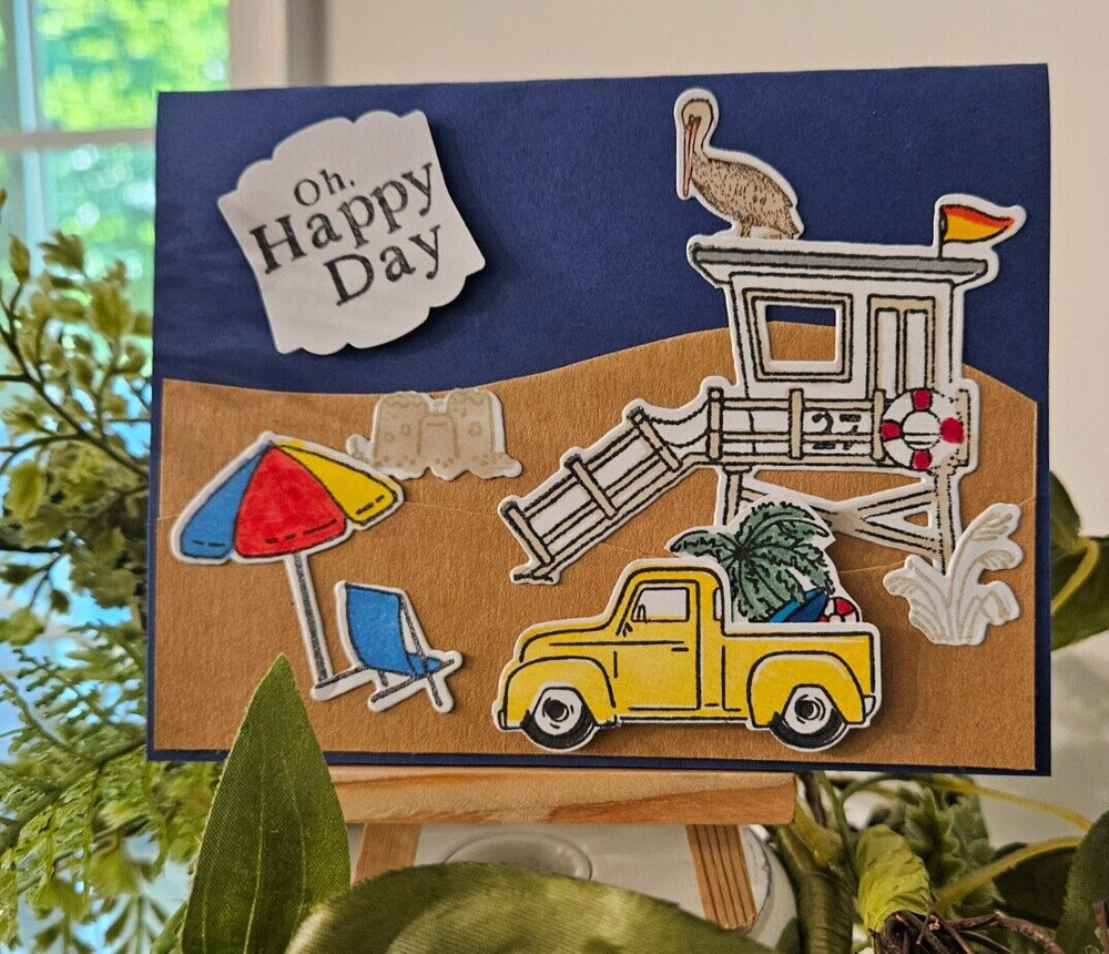 STAMPIN UP CARD KIT -BEACH OH HAPPY DAY  Makes 4- Set  #24.593