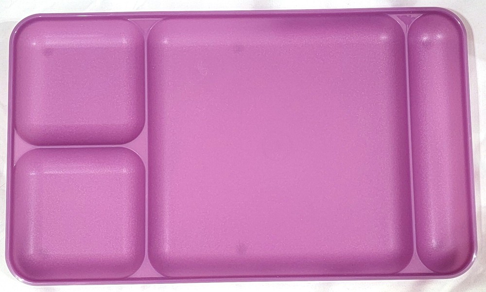 4 sheer TUPPERWARE DIVIDED DINING TRAYS stackable picnic lunch cafeteria camping