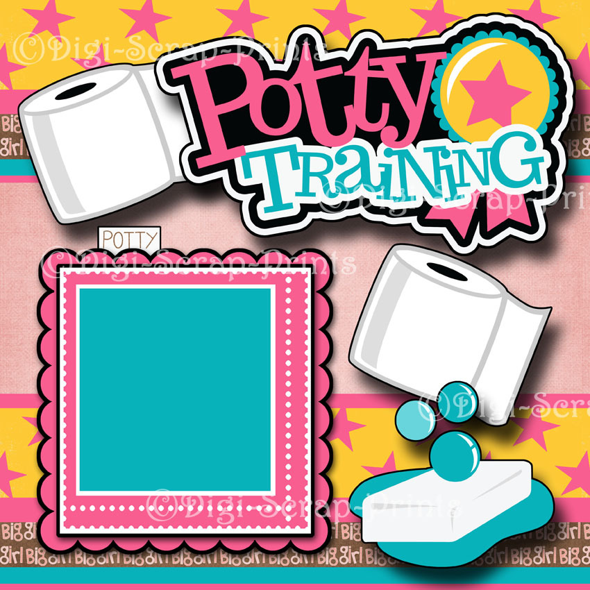 POTTY TRAINING ~ girl 2 premade scrapbook pages paper piecing layout ~ DIGISCRAP