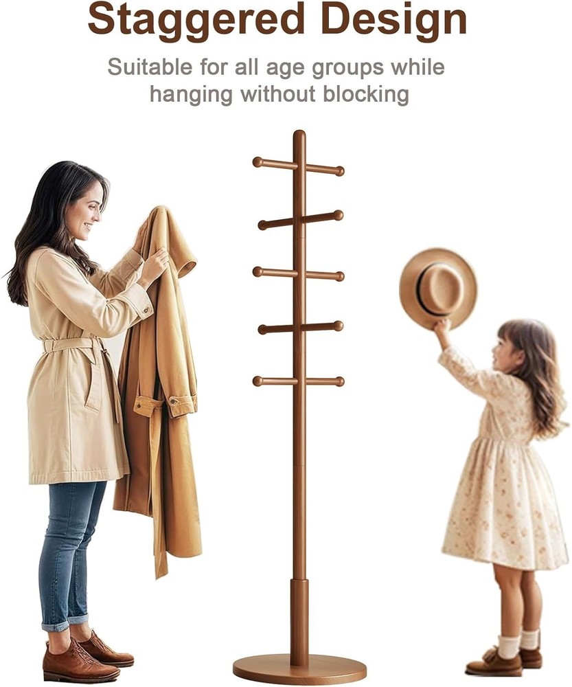 Solid Wood Coat Rack Freestanding W/ 10 Hooks Coat tree freestanding 3