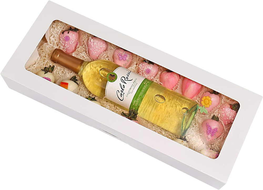 20-Pack 16" X 6.5" X 2.5" Cookie Boxes with Window, White Bakery Boxes, Strawber