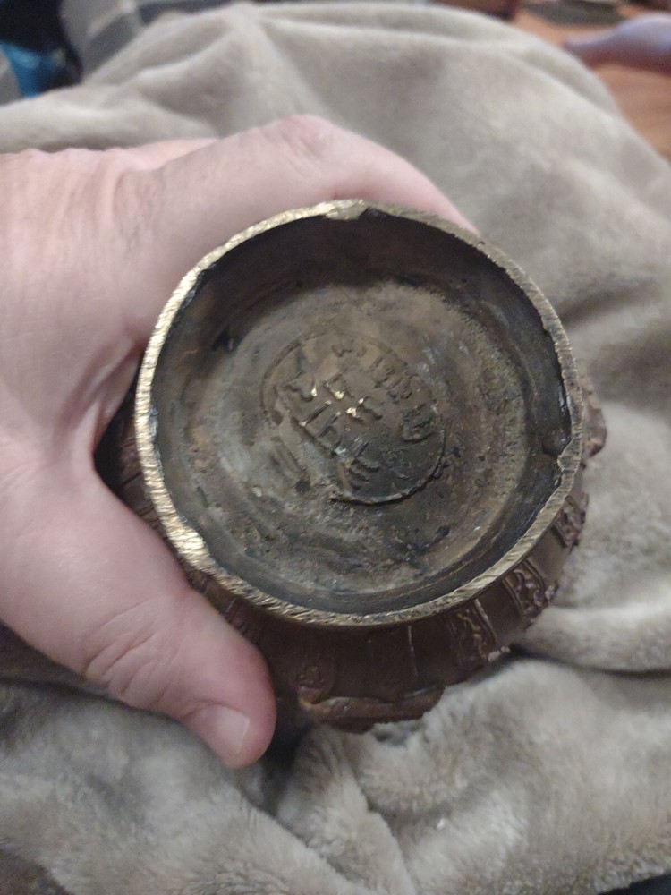 Brass Handcrafted Lota With Budha Design Decorative 7" Signed