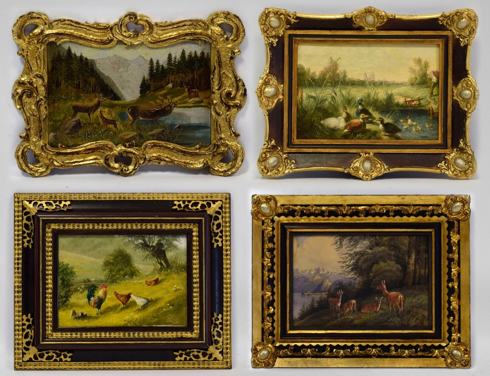 19-20 c, old paintings, animals