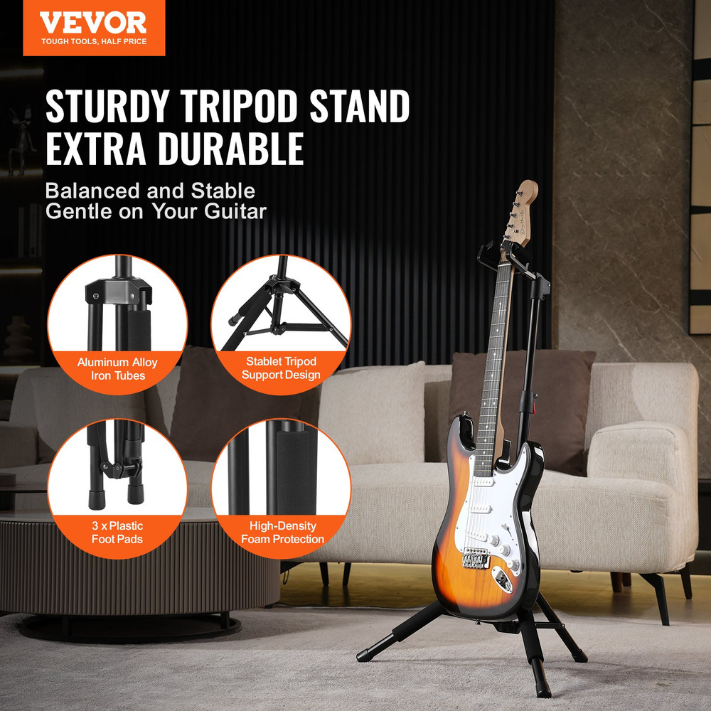 Tripod Guitar Stand Floor-Standing Foldable 35.4-47.2 in Adjustable Height