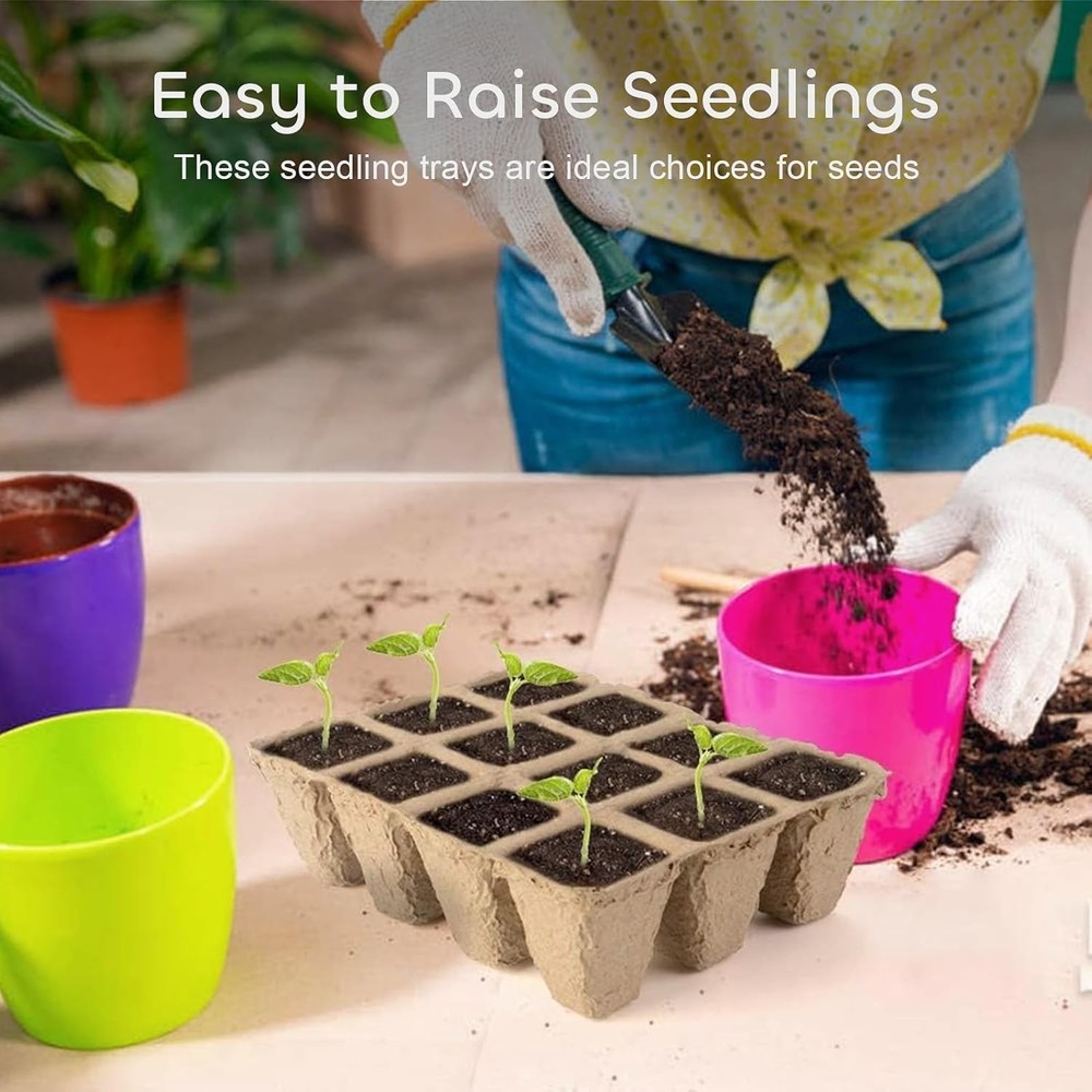 144 Cells Peat Pots Seed Starter Trays, 12 Packs Biodegradable Seedling Pots ...