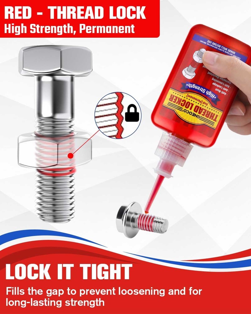 Thread Lock Red 1.69 Fl oz/50 ml, Threadlocker High Strength, Thread Locker ...