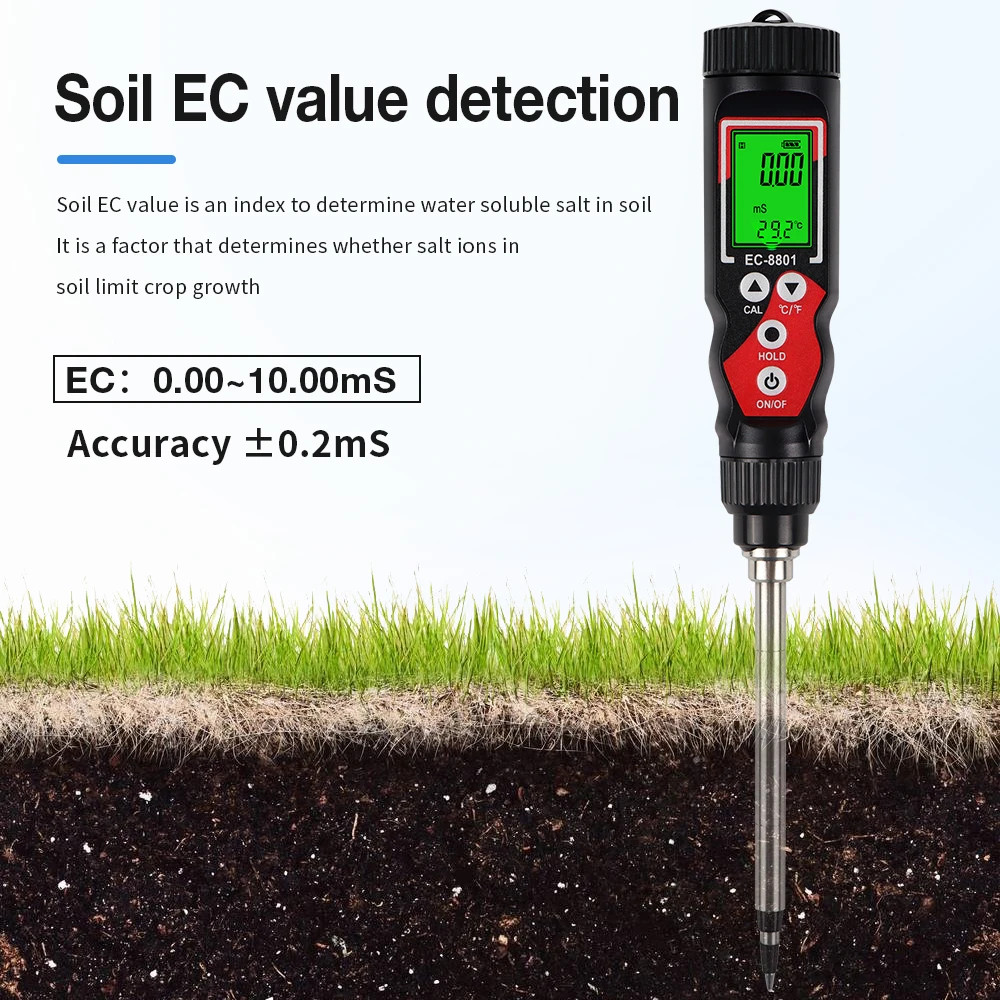 EC Temp Soil Tester Detector Electrical Conductivity Meter Agricultural Analyzer