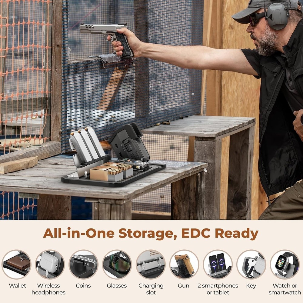 Quick Access Gun Rack Trigger Lock Desk Nightstand Organizer