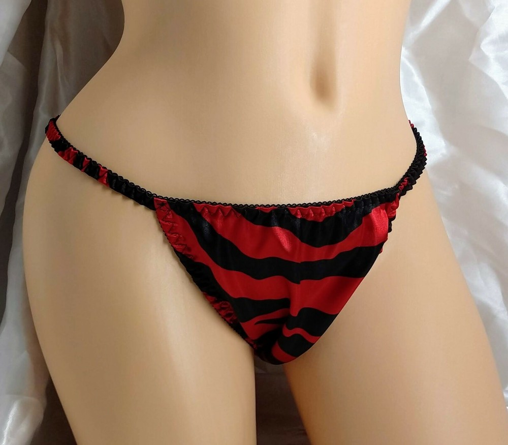 Red Zebra Print Satin String Bikini Panties