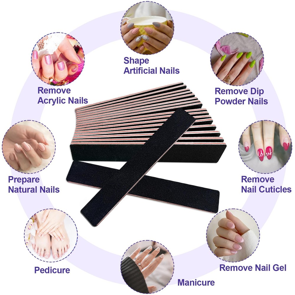 Nail Files (12 Pack), Emery 12 Pcs 100/180 Grit Rectangular Black, Black
