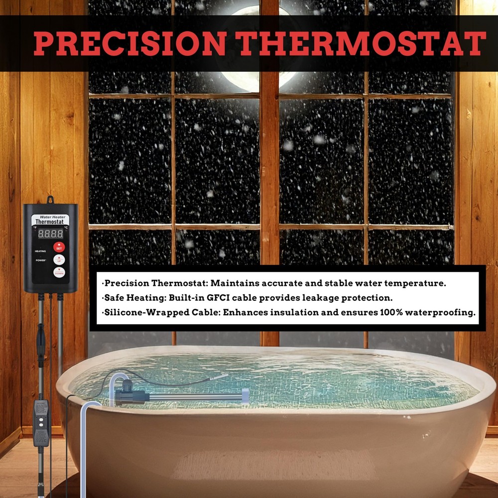 3000W 240V Immersion Water Heater with GFCI & Temp Control – Submersible Elec...