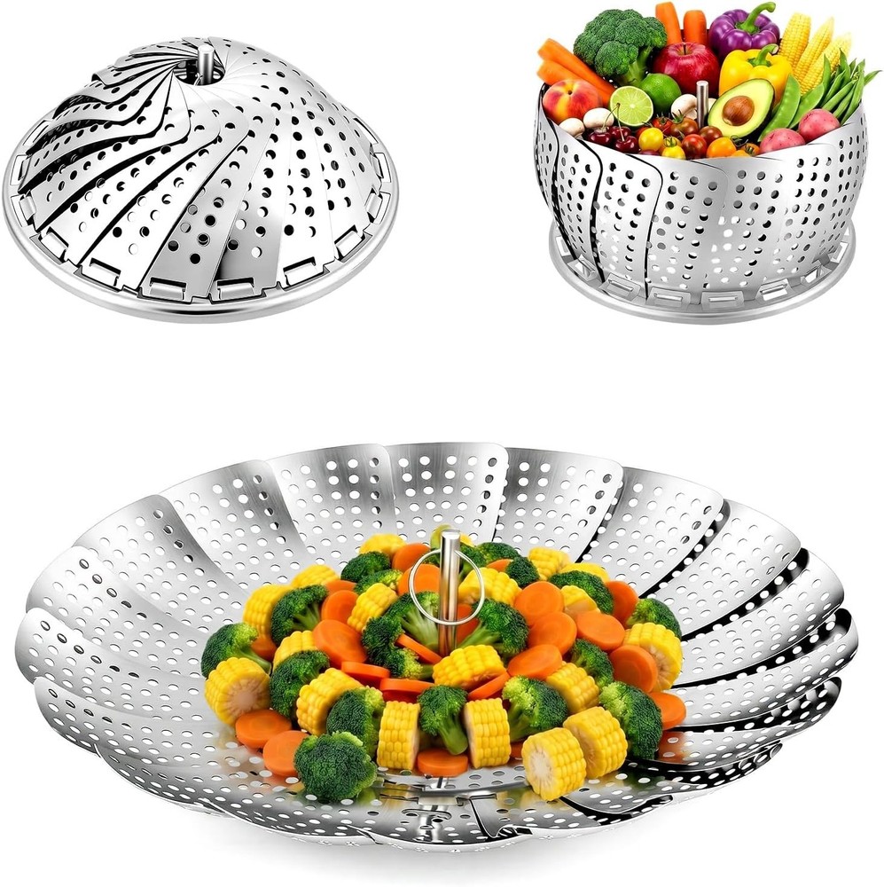 Compact Stainless Steel Steamer Basket - Easy Clean & Nutrient Retention