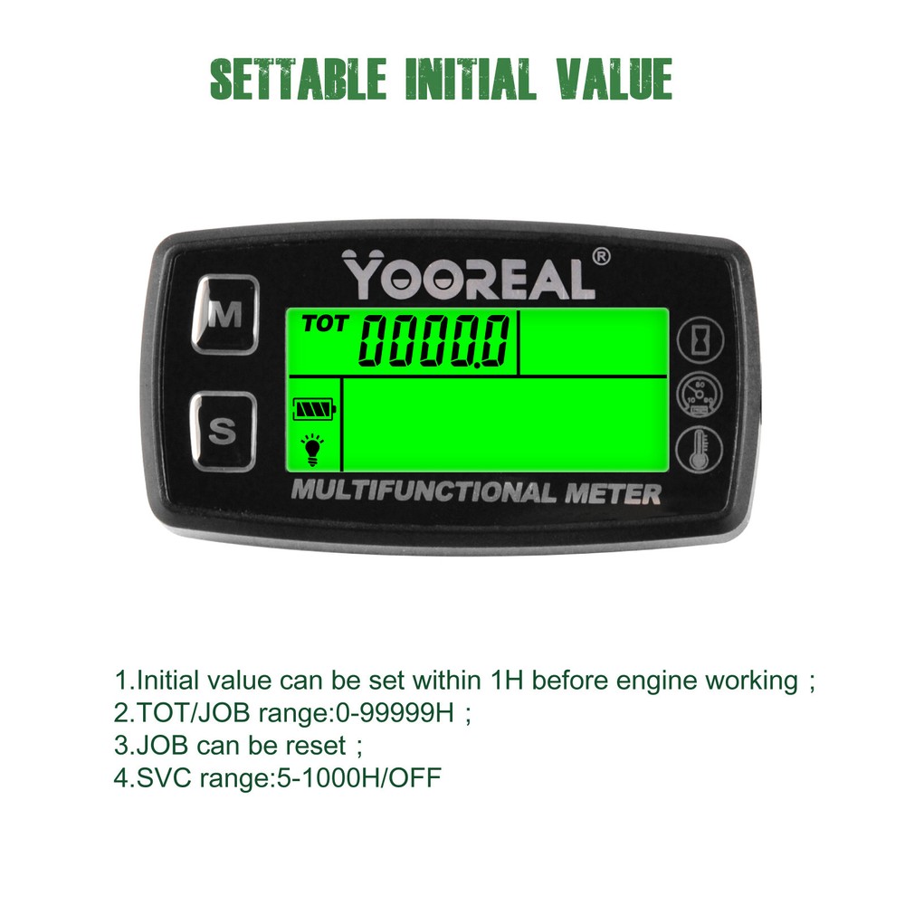 Digital Tachometer Hour Meter Engine Temperature Gauge For Chainsaws Tractor etc