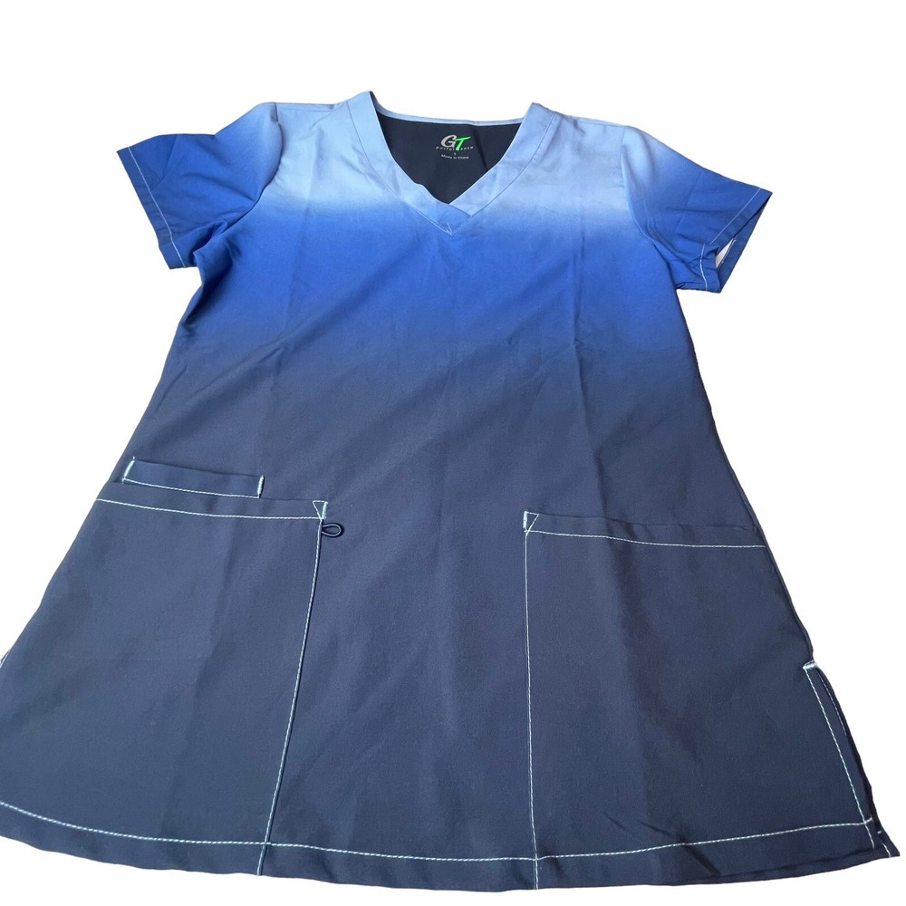GT Performance Womans Lightweight Short Sleeve Blue Scrub Top Size Small