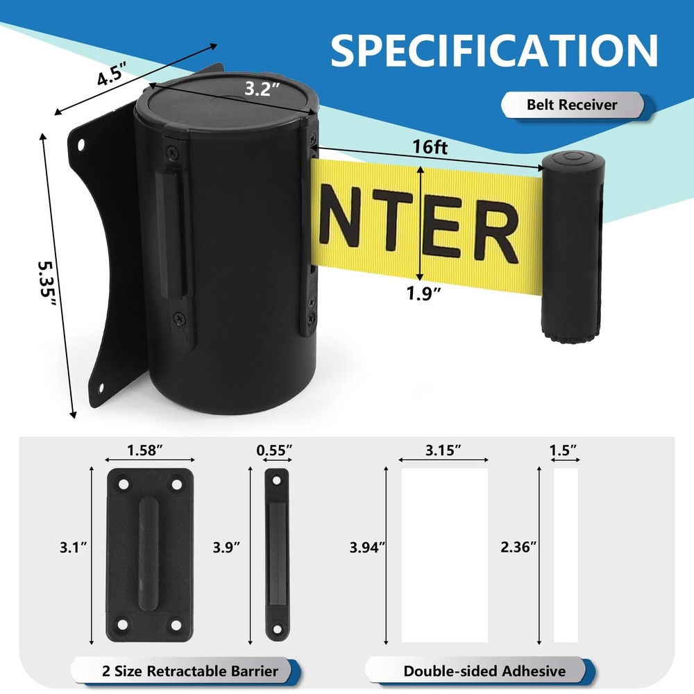 Wall Mount Retractable Belt Barrier 2 Pack, TrreZon Fixed Retractable Belt Ba...