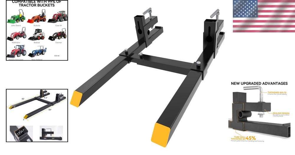60" Heavy-Duty Tractor Forks - 4000lbs Capacity with Adjustable Stabilizer Bar