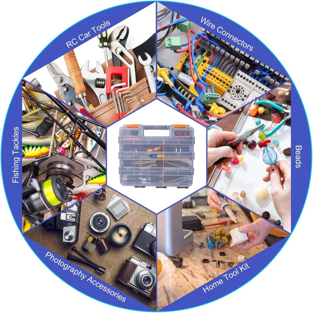 AllinRC Small Parts Organizer - Double Sided Storage Bins for Hardware & Tools