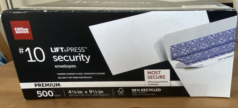 Security  Envelopes 4 1/8 x 9 1/2 in 500 Count
