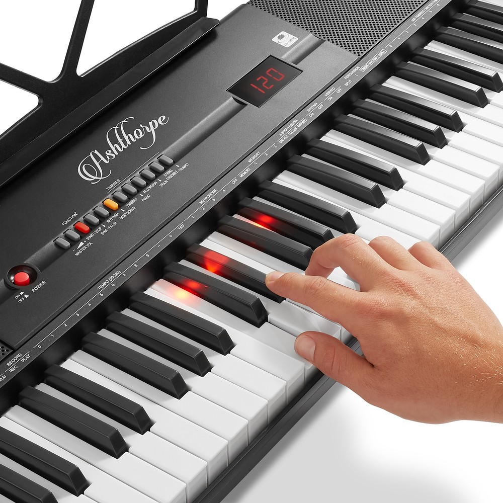 61-Key Digital Electronic Keyboard with Light Up Keys, Stand and Stool