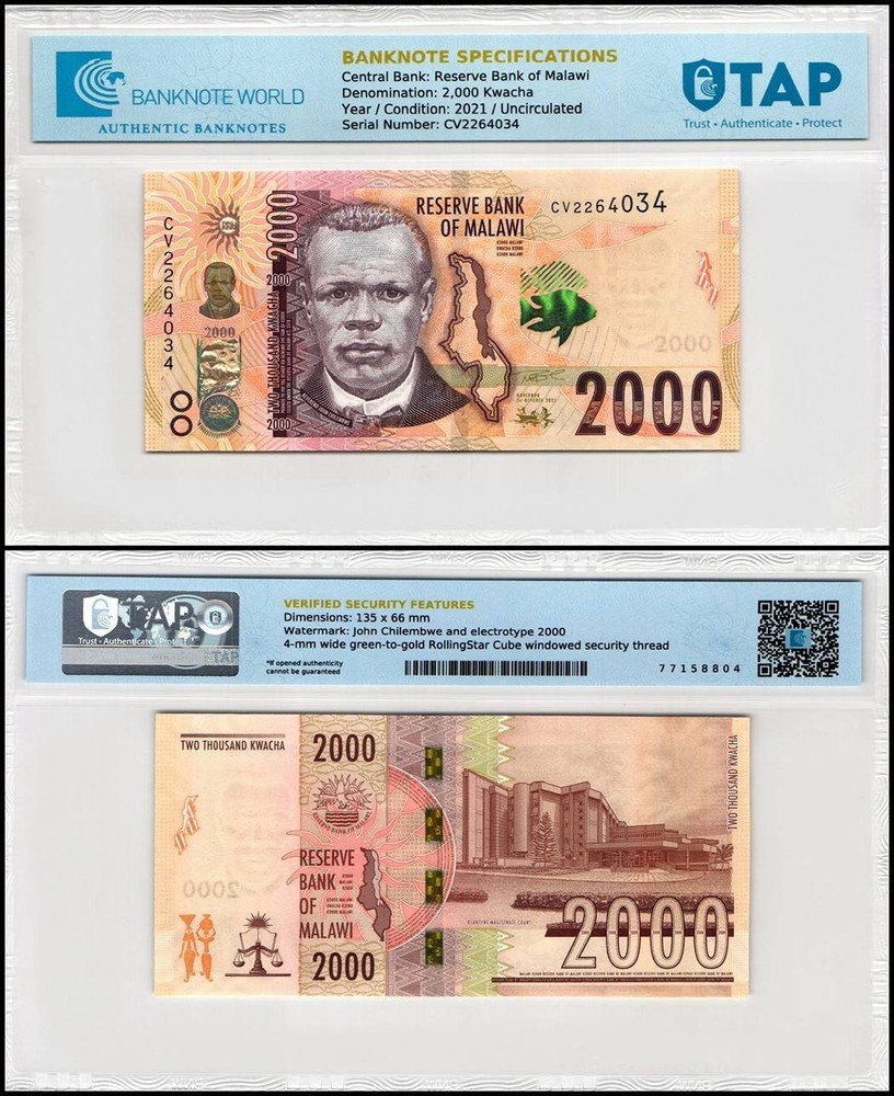 Malawi 2000 Kwacha, 2021, P-70, UNC Authenticated