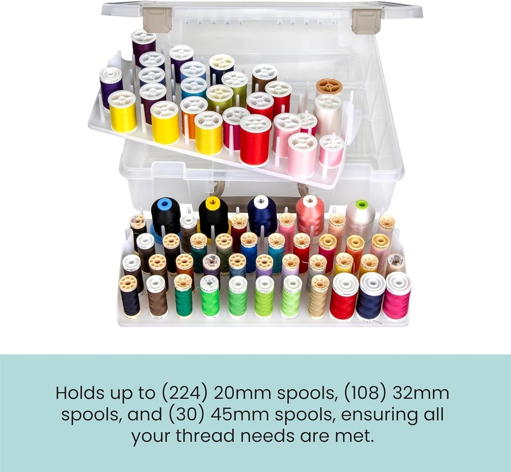 Stackable Super Satchel Thread Box - 108 Pegs and Removable Trays for Crafting