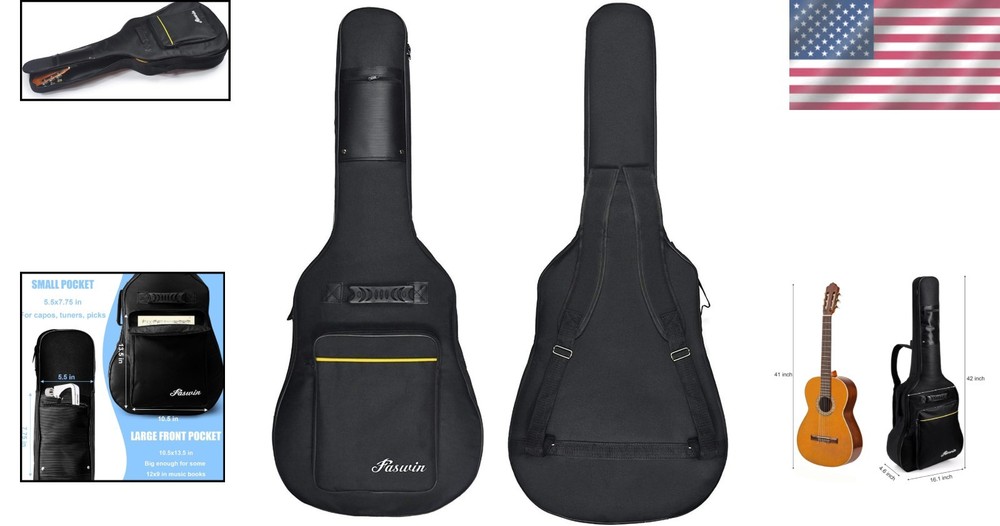 Rugged Acoustic Guitar Gig Bag with Protective Padding & Multiple Compartments