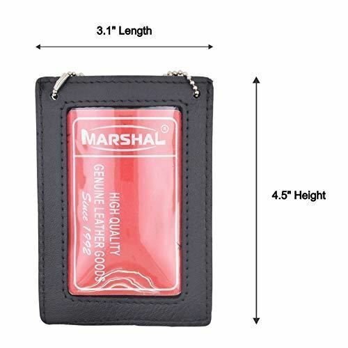 Genuine Leather Neck Chain Double ID Badge Holder, Black