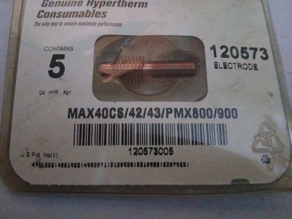 PLASMA 120574 PLASMA ELECTRODE, 5/PKG, FOR MAX40CS/42/43/PMX800/900