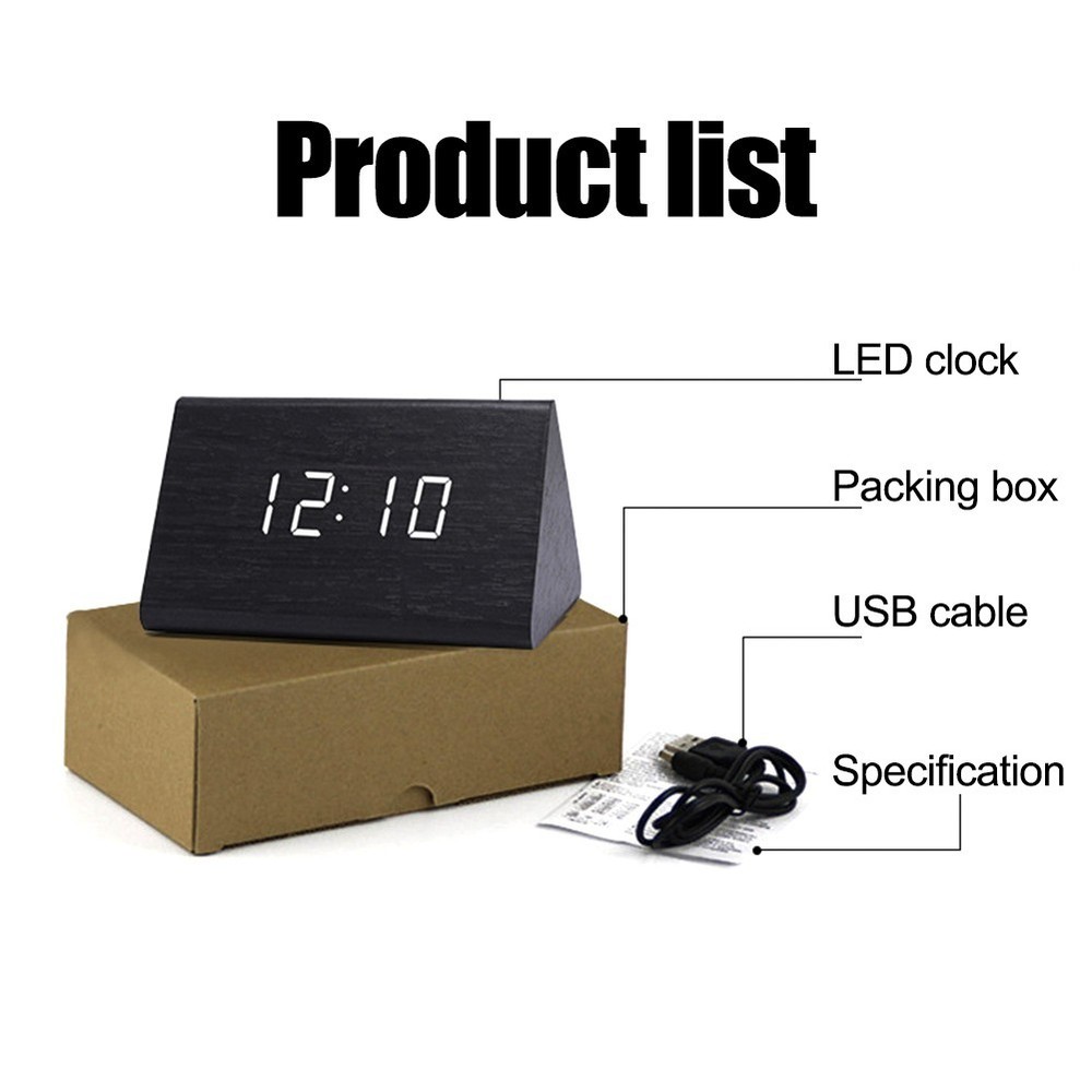 Convenient Alarm Function Wood Clock LED Digital Display Adjustable Brightness