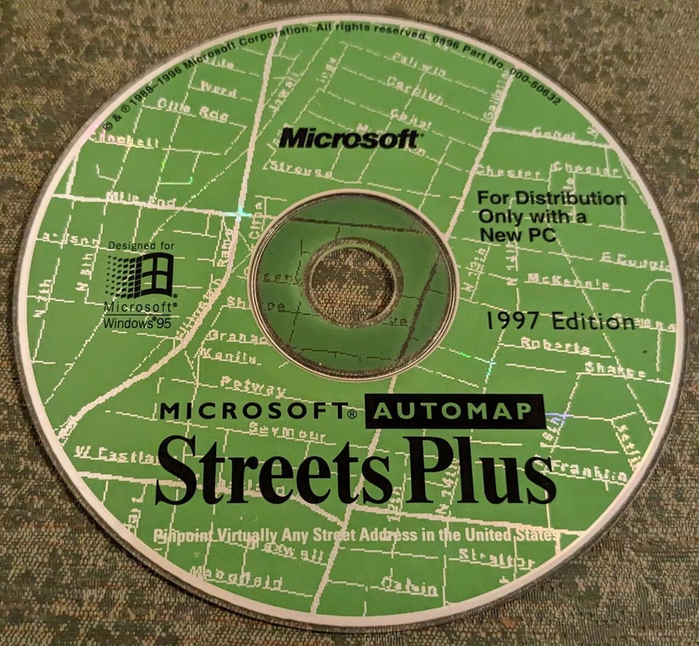 Microsoft Automap Streets Plus 1997 - rare, retro PC software program - disc