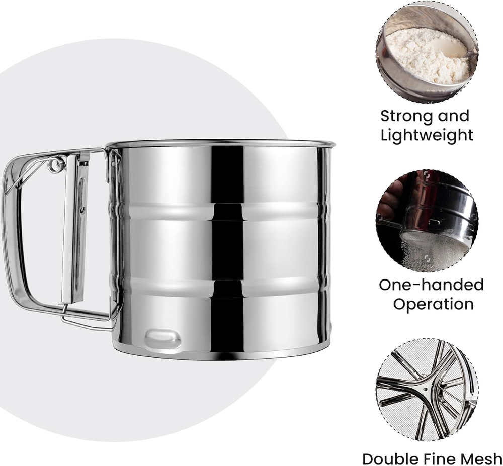 Flour Sifter, Stainless Steel Sifter for Baking, Double Layer Fine Mesh Baking S