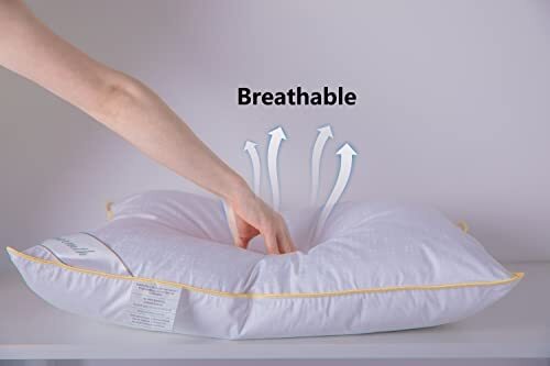 Goose Down Feather Soft Pillows Queen Size One Pack 100% Cotton Supportive Co...