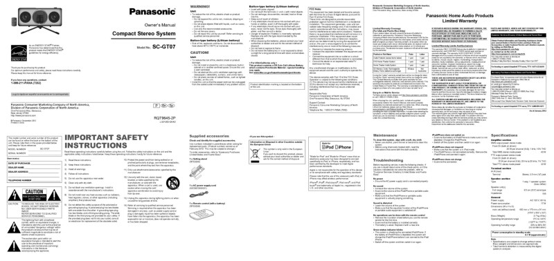 Panasonic SA-GT07 Stereo System Owners Instruction Manual