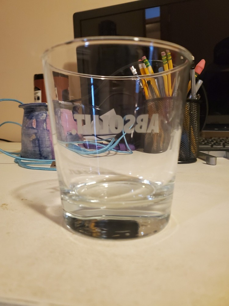 Absolut Vodka 12 Oz Rocks Glass Etched Logo Barware