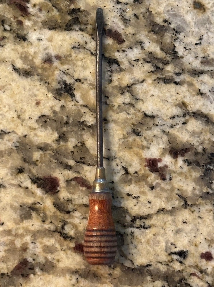 Small Old Screw Driver Wood Handle 4.75" Flat Head