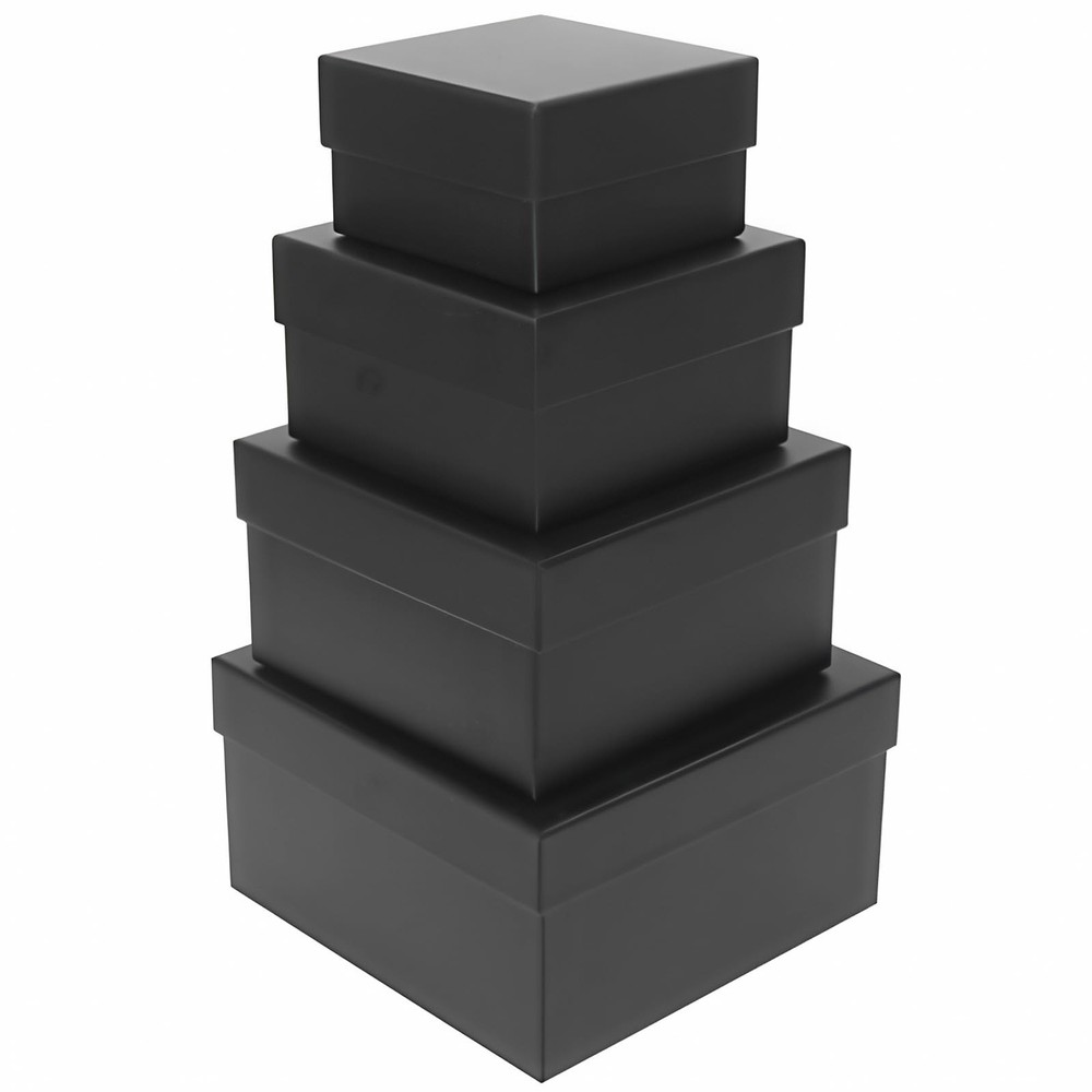 4 Pack Large Nesting Gift Boxes with Lids, 3.7"-6.4" Assorted Sizes Black Squ...