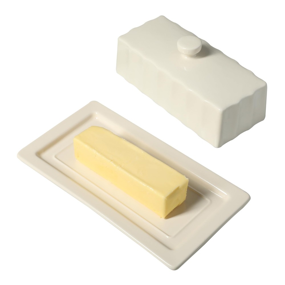 Broadbrook Stoneware Butter Dish with Lid, Rectangular Covered Butter Keeper,...