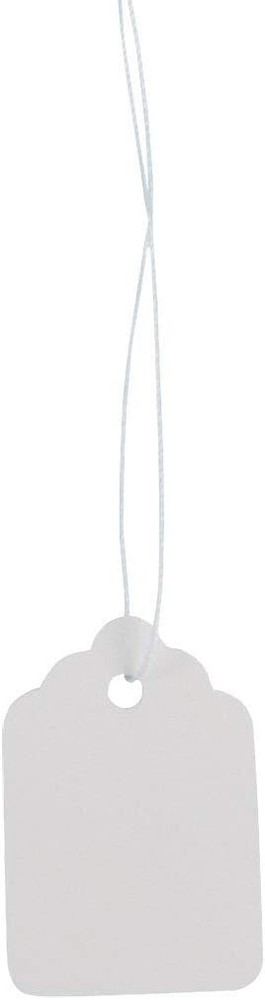 1000 White String Tags Strung  7/8" W x 2" H Blank Merchandise Strings # 3