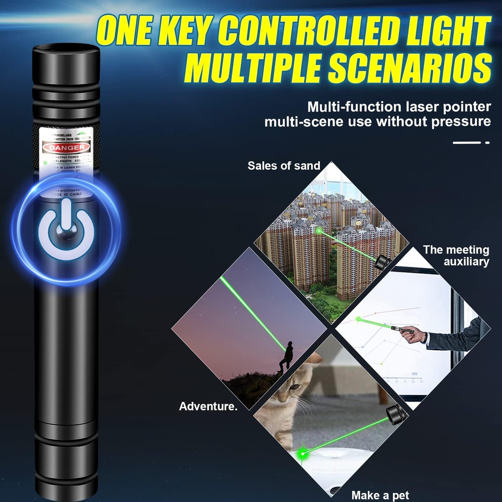 Green Laser Pointer High Power, Rechargeable Flashlight with Laser Pointer, Long